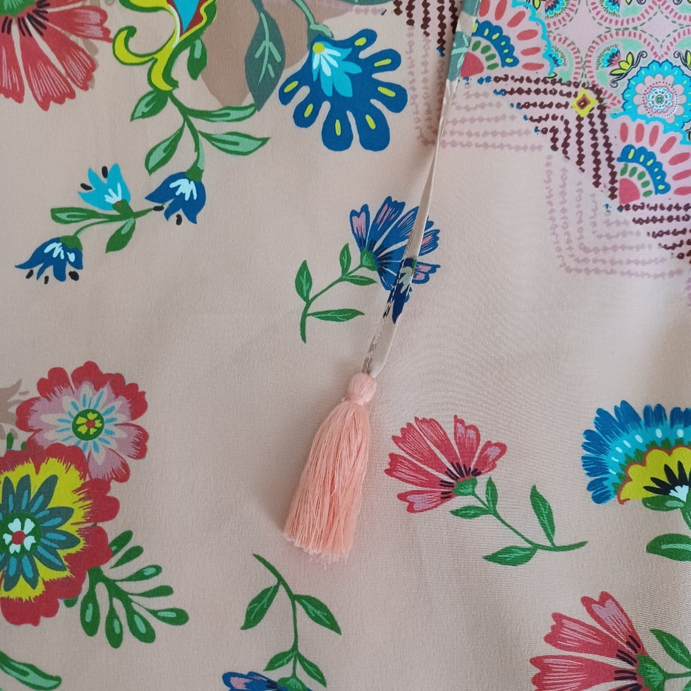 Johnny Was Peach Floral Midi Dress with Multicolor Accents - Picture 8 of 10